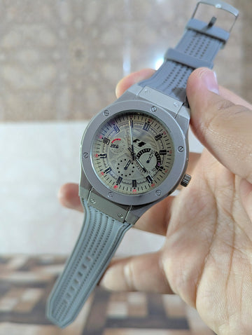 luxury Grey Dial Rubber Strap